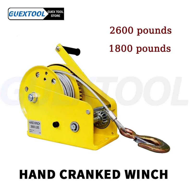 1800LBS Manual Winch Traction Hoist Small Household Mobile Crane Anti Rotation Steel Wire Rope Capstan Small Portable Windlass