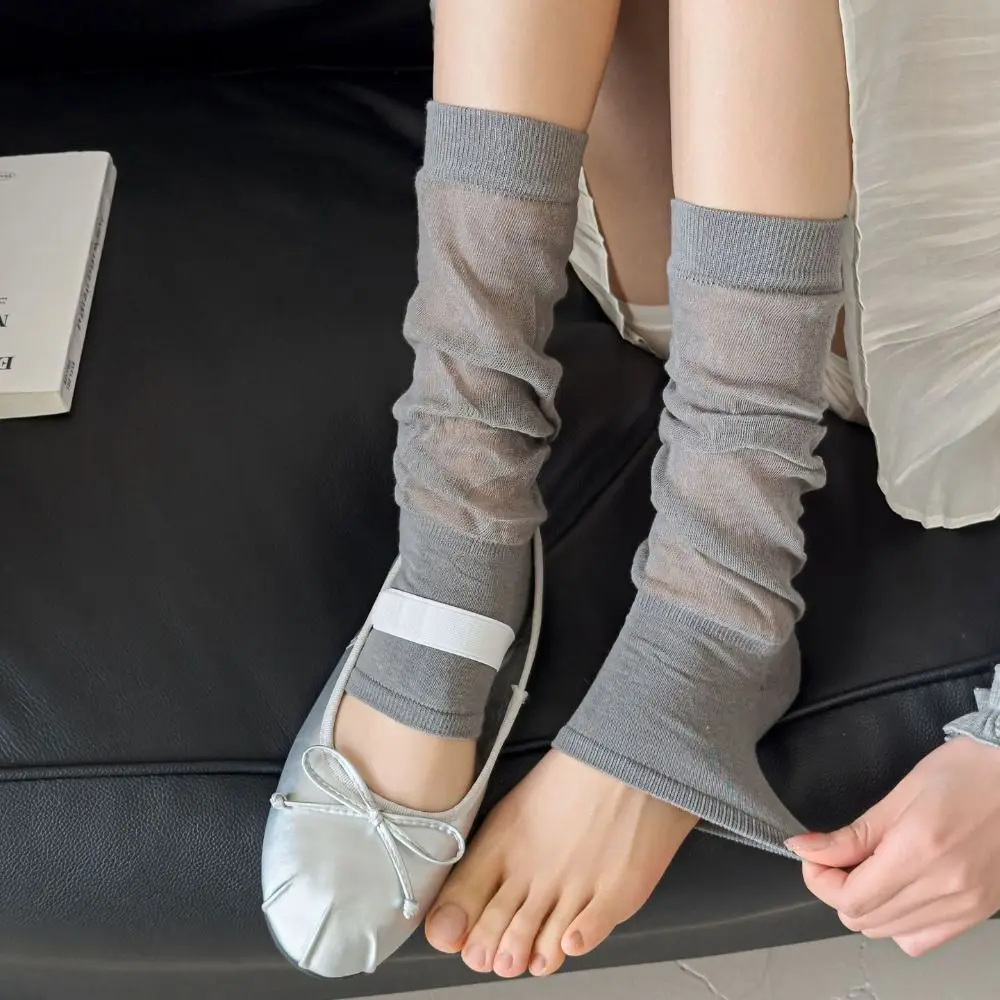 女性のカジュアルな超薄型レッグウォーマー、甘いバレエフットカバー、ミッドチューブソックス、メッシュパイルアップレギンス、ストリートウェア