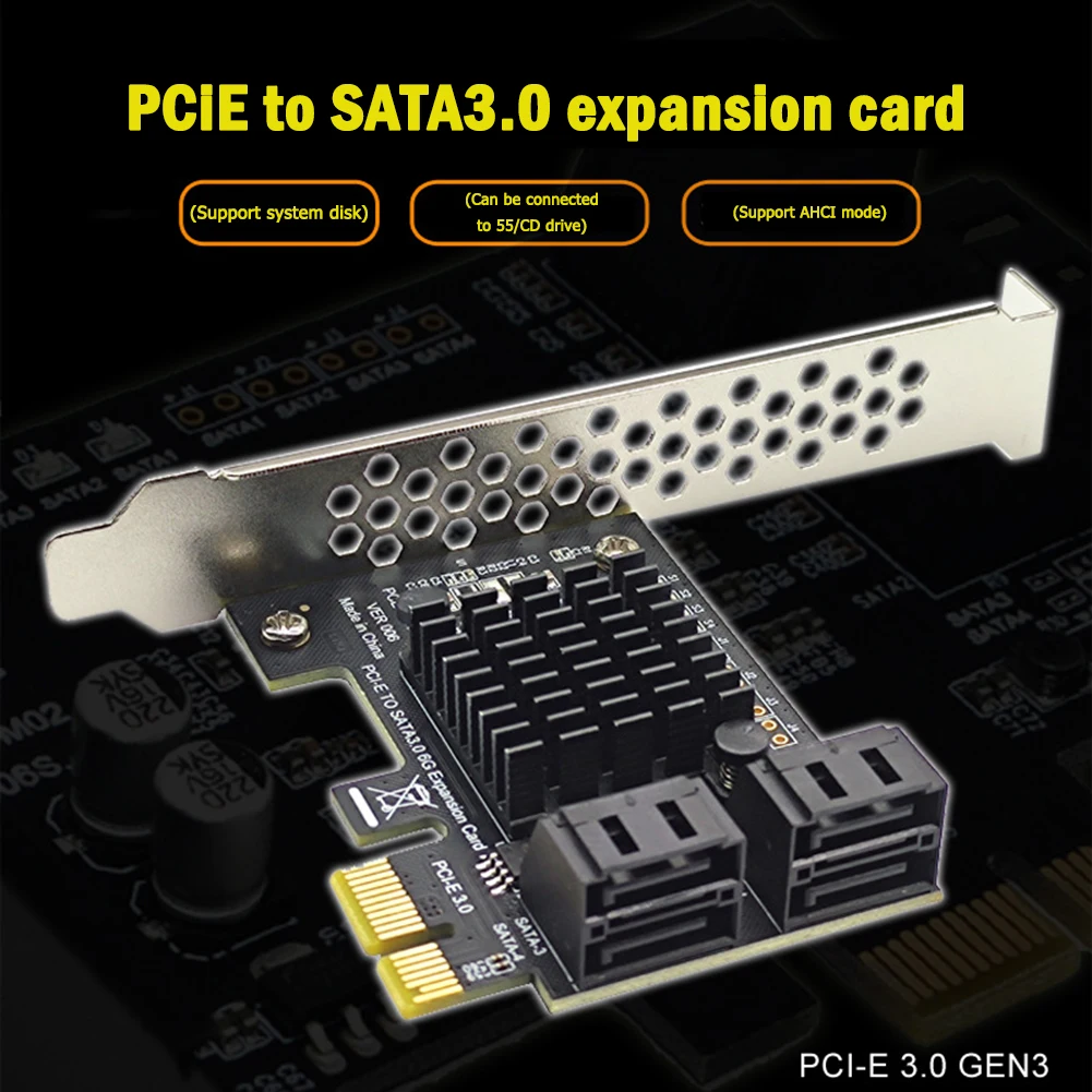 

4-портовая Плата расширения SATA III PCIe, 6 Гбит/с, SATA 3,0 на PCI-E 1X, Карта контроллера, PCI Express, адаптер, конвертер с кронштейном