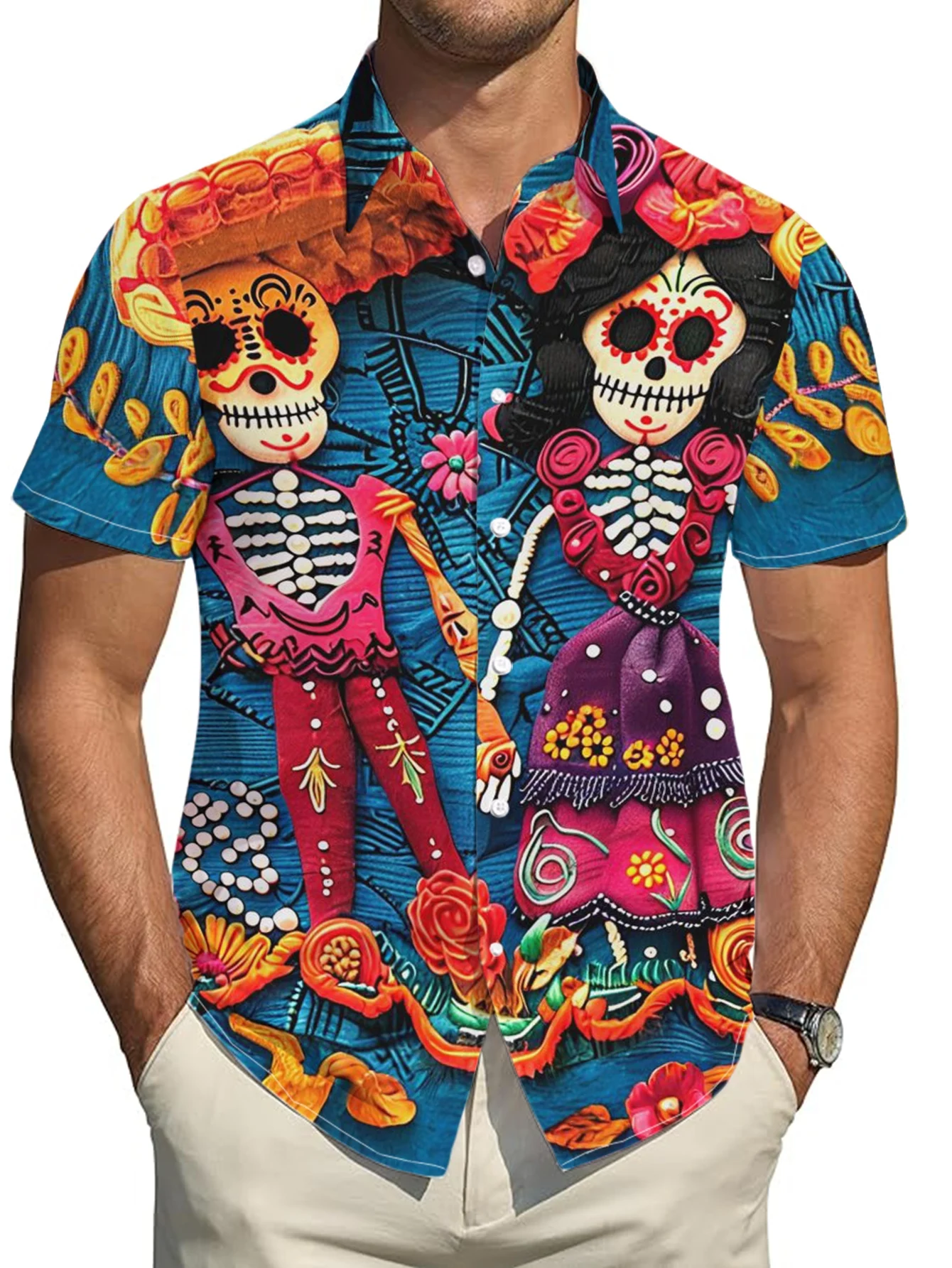 MEN'S WOMEN'S AND CHILDREN'S 3D SKULL PRINT SHORT-SLEEVE SHIRT  DAY OF THE DEAD THEMED TOP  STYLISH T-SHIRT FOR THEMED PARTIES
