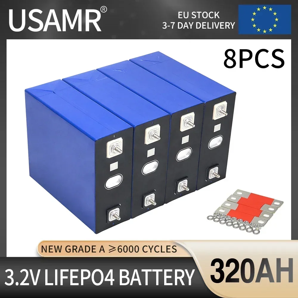 8pcs Grade A 3.2V 320Ah Lifepo4 Battery Can be Combined into 12V 24V 36V 48V Rechargeable Cell Pack For Boat Golf Cart RV Solar