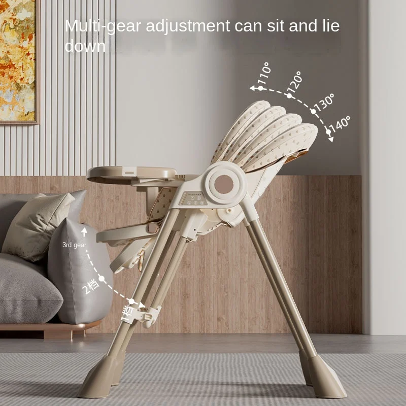 Baby Dining Chair Electric Multi-Functional Folding Baby High Chair Reclining Baby Feeding Chair With Music, Cushion, and Wheels