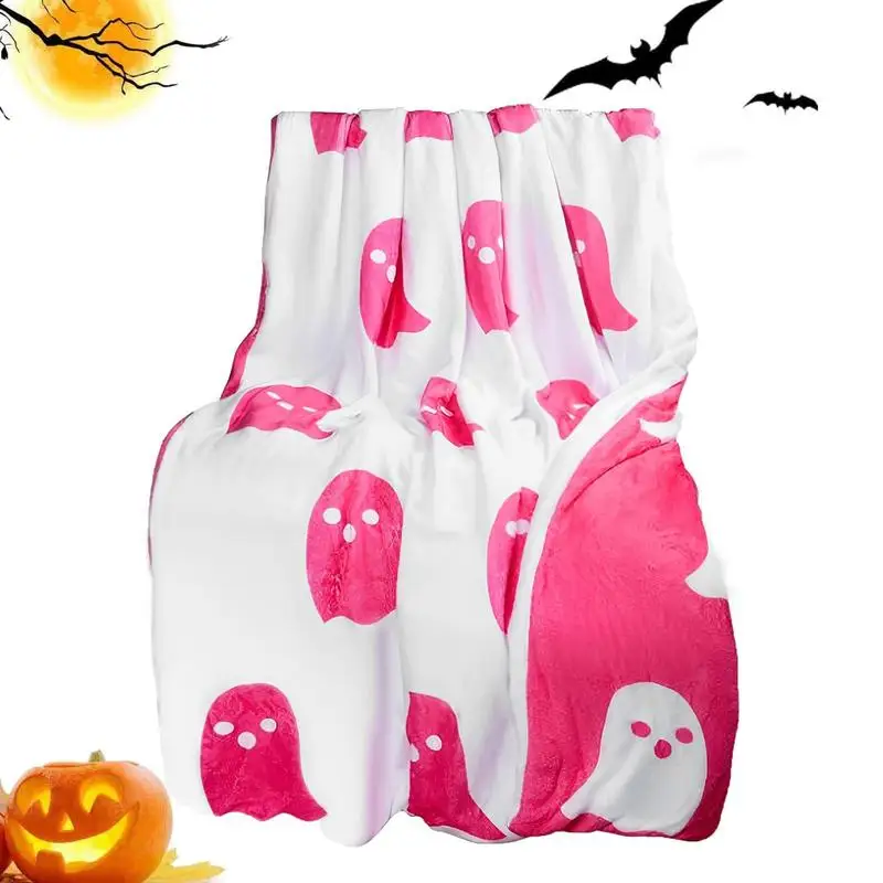 2024 Halloween Viral Pink Ghost Blanket Soft Flannel Blanket Reversible Throw Blanket Flannel Blanket For Bedroom Living Room