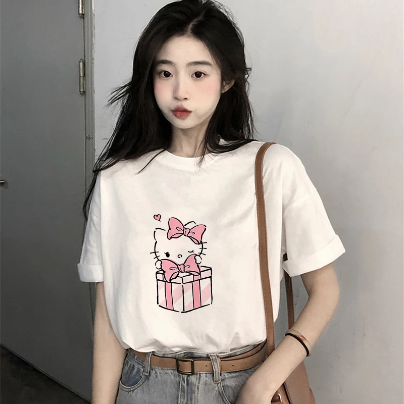 

HelloKittys Women T-shirt Kuromis Melodys Tee Shirts Fashion Anime Kawaii Cartoons Casual Clothes Cotton Unisex Streetwear Tops