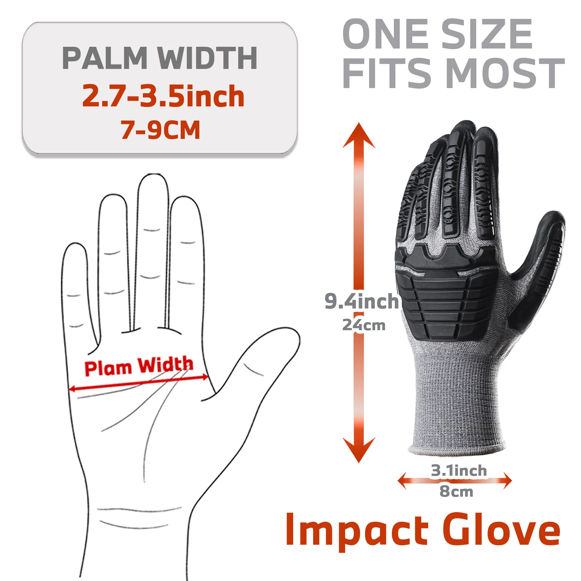 Gants de marteau anti-impact avec patchs en PVC 3D, adaptés au bricolage, à la rénovation de la maison, à la menuiserie et à la construction,