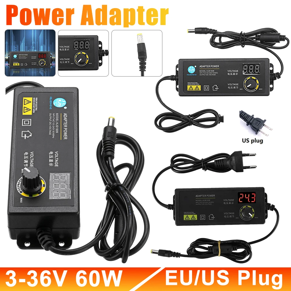 Power Adapter Charger 3-36V Adjustable Voltage Regulation Power Supply Adatpor US Plug Power Switching Adapter for Home Gadgets