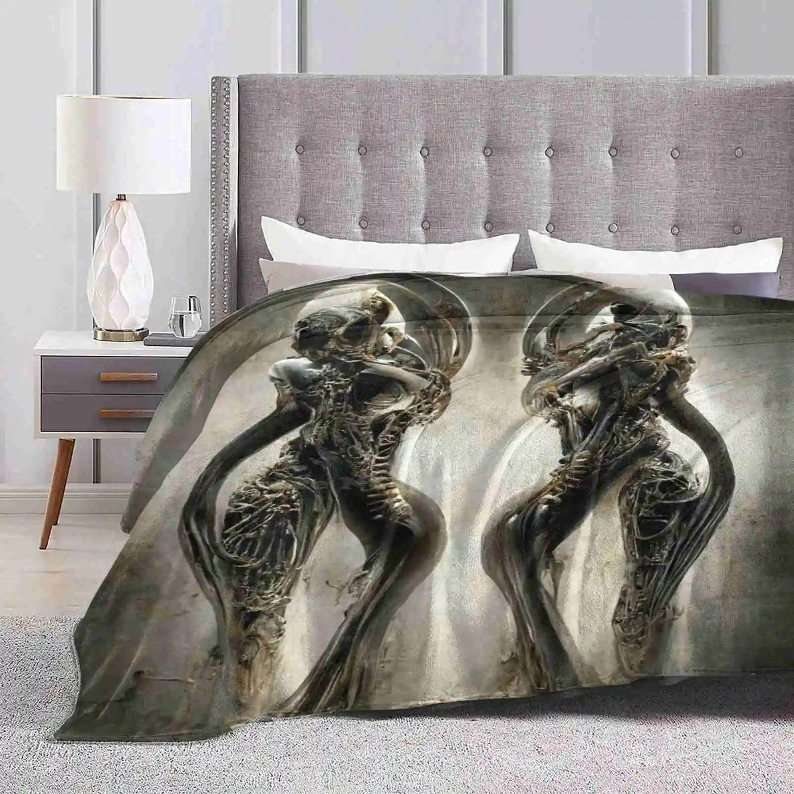 Biomechanical Dancers-Alien Head To Head-Promethean Tech Mech Trend Style Funny Fashion Soft Throw Blanket Aliens Alien Guitar