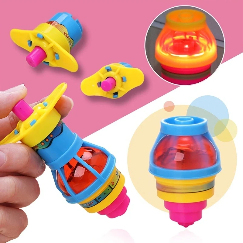 1PC カラフルなフラッシュこまプラスチック発光射出ハンドルジャイロスコープ点滅圧力ジャイロ子供の古典的なおもちゃ