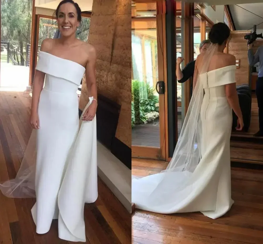 Customized African Sheath Wedding Dresses Elegant Satin Simple One Shoulder Bridal Gowns Backless Court Train Vestidos De Novia