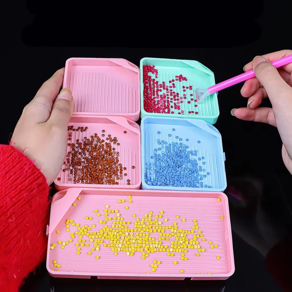 DIY Craft Diamond Painting Tray Embroidery Beading Plates Drill Tray Storage Rack Large Capacity with Clear Lids Kits