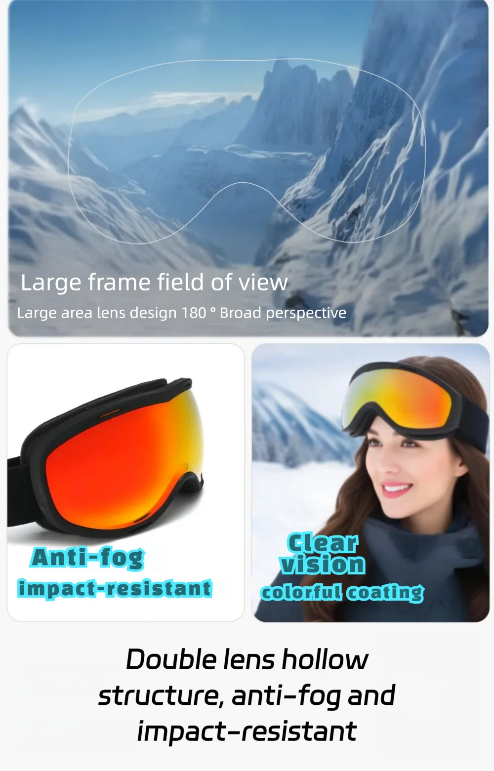 JSJM gafas de esquí antiniebla profesionales doble capa para snowboard - imagen 4