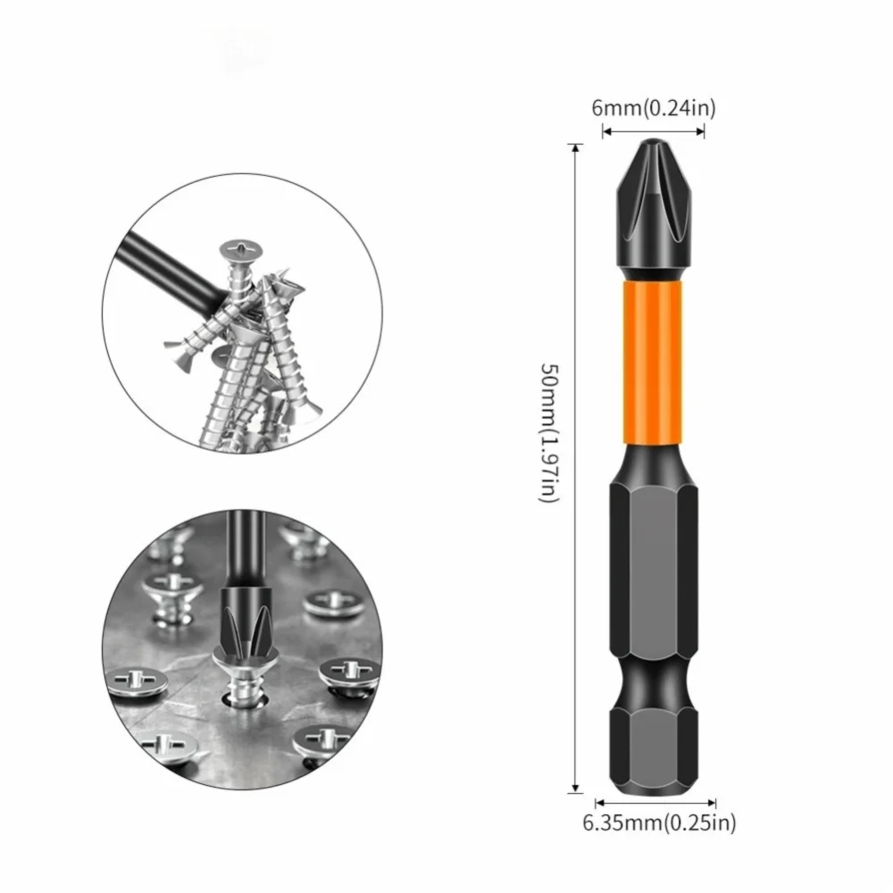 5pcs S2 Alloy Steel Cross Screwdriver Bits Anti-Slip Design 1/4