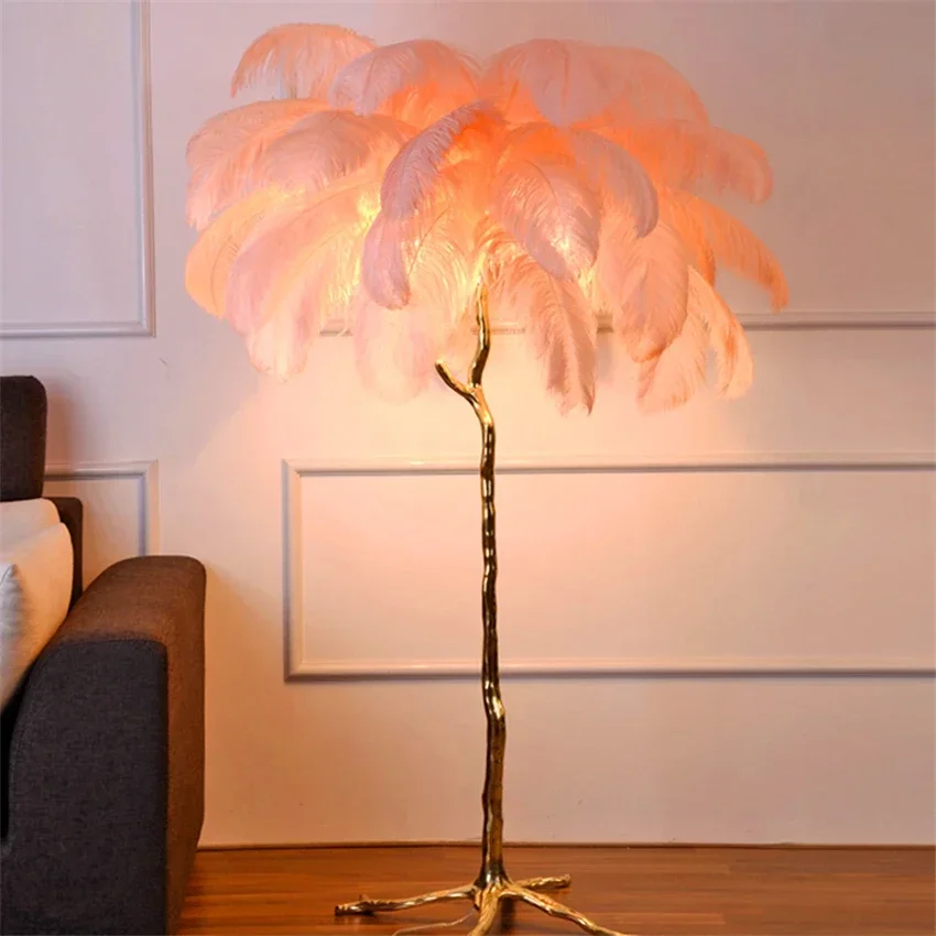 Modern Ostrich Hair LED Floor Lamps  Hotel Living Room Led Ostrich Hair Floor Light Standing Lamp Lampadaire De Salon Lighting