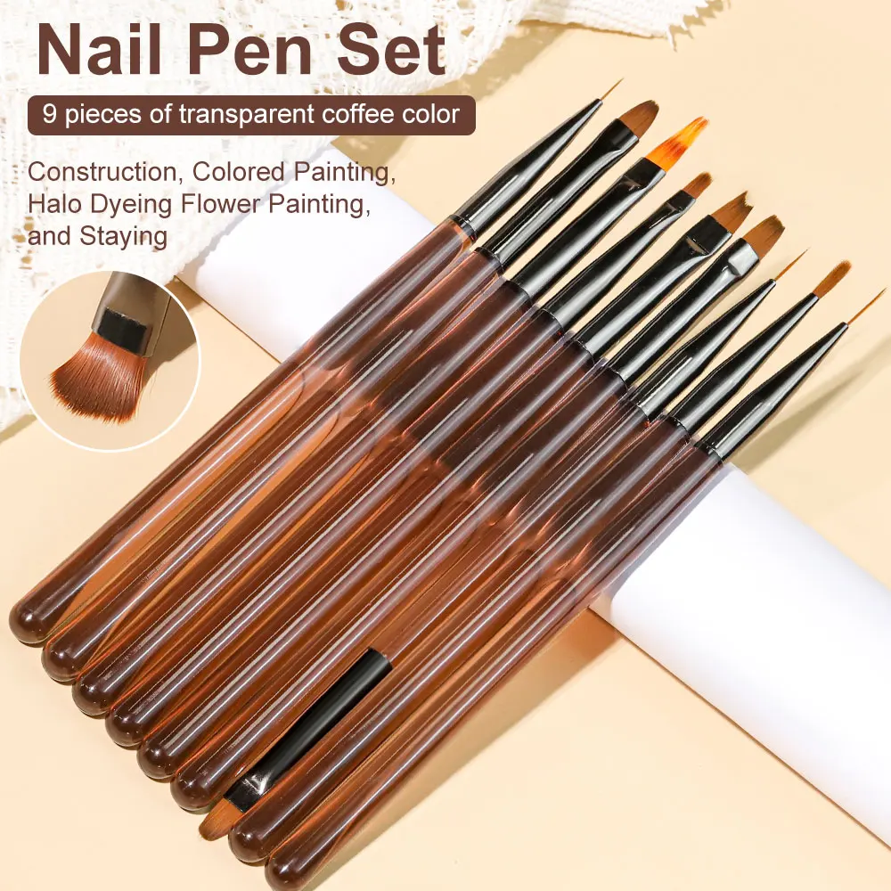 9PCS UV Gel Nail Brush Liner DIY Painting Pen Manicure Acrylic Drawing Brush for Nail Art Design Nails Tip Display Painting Tool