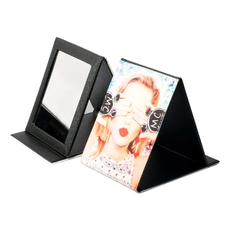 Thermal Sublimation PU Leather Large Blank Makeup Mirror Thermal Transfer Blank Leather Mirror Can Be Upright Beauty Mirror