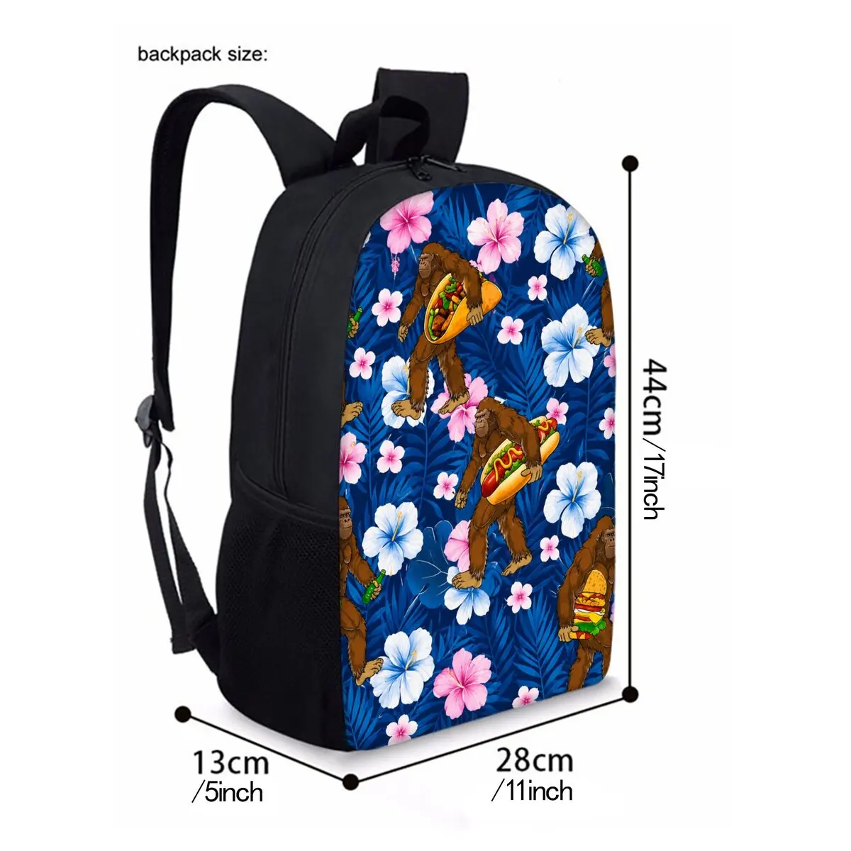 Hot Dog Chimpanzee Print Single Layer Backpack for Boy/Girls Best Gifts 2D Flat Cartoon School Bag for Children Bags