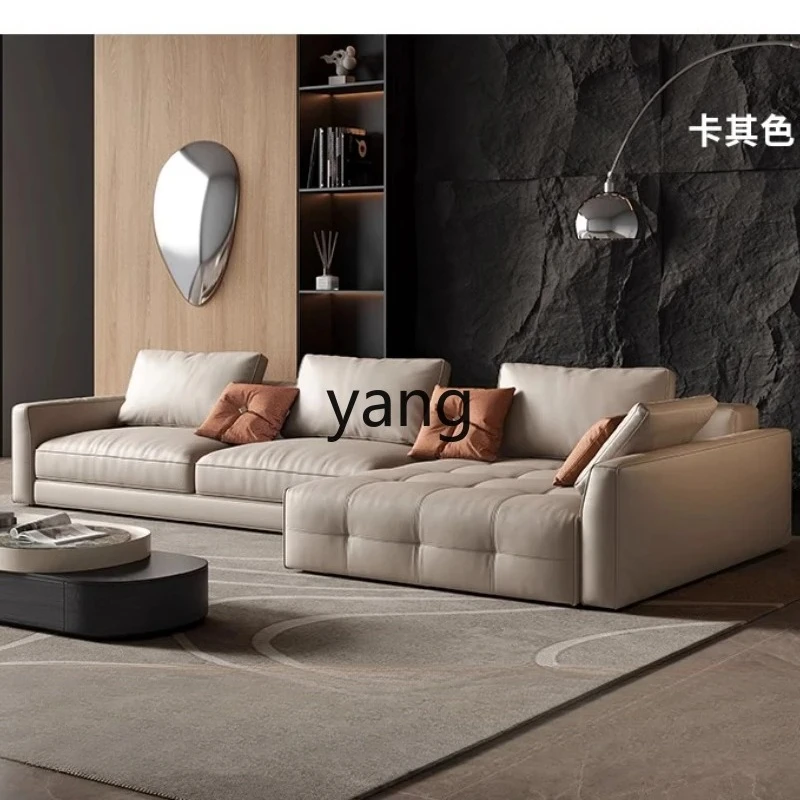 LMM leather sofa minimalist living room straight row light luxury first layer cowhide sofa