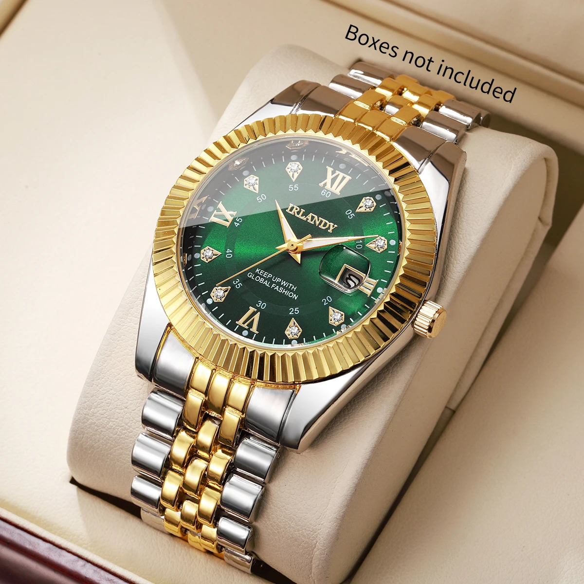 

Fashion Roma Dial Men's Calendar Quartz Watch Luxury Rhinestone Men Business Watches with Stainless Steel Strap (Without Box)