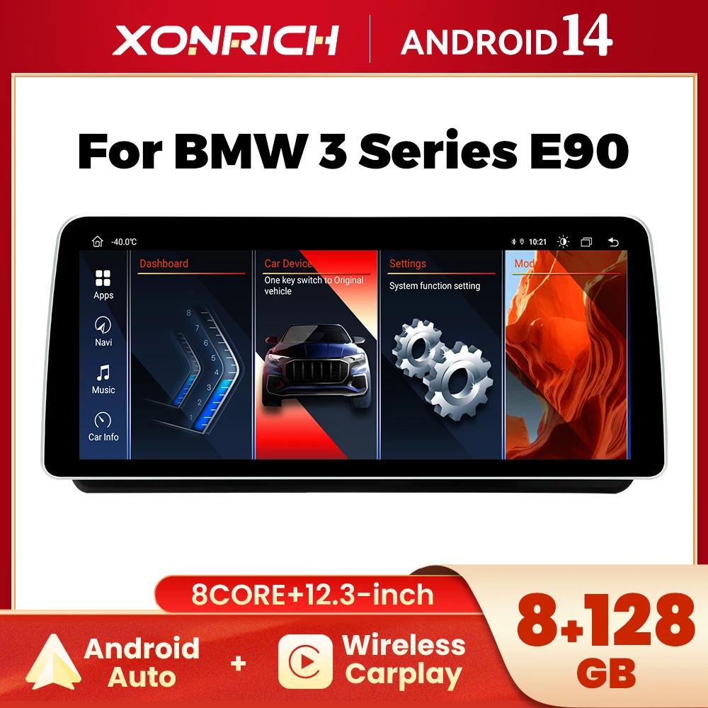 2026 New 12.3INCH Android 14 HD Touch Screen Car Stereo For BMW E90-E93 2005-2012 Plug and Play Wireless CarPlay 4G WIFI GPS DSP
