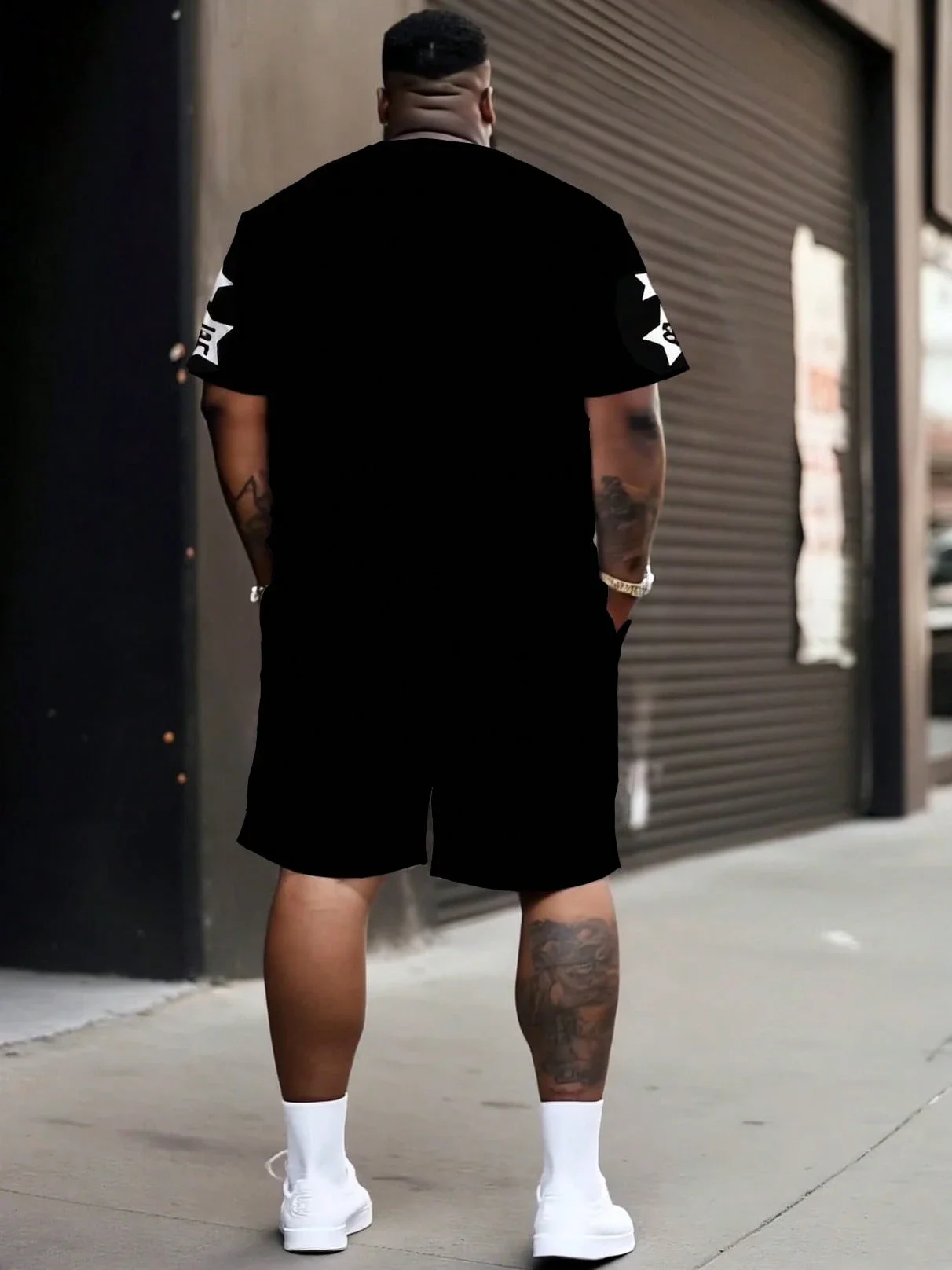 

Plus Size Men's Chicago 23 Graphic Print T-Shirt And Shorts Set Black Streetwear Casual Summer