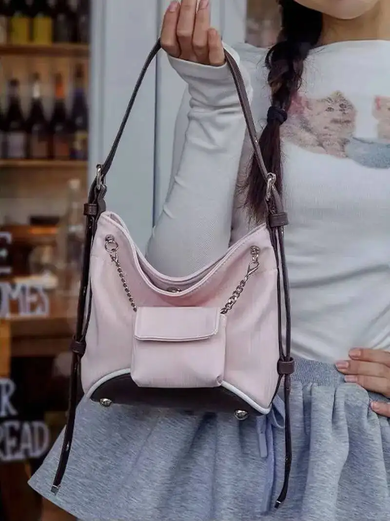Bloom New Pink Y2k Bucket Bag Purse Handbag Women Haruku Aesthetic Nylon Underarm Shoulder Female Casual Crossbody Bags