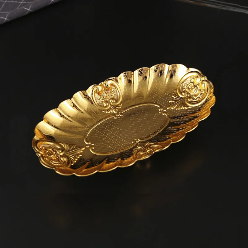 

Simple Metal oval egg shape fruit Dish Golden Food Plate Storage Plate for Party Appetizers Sushi Restaurant Dessert