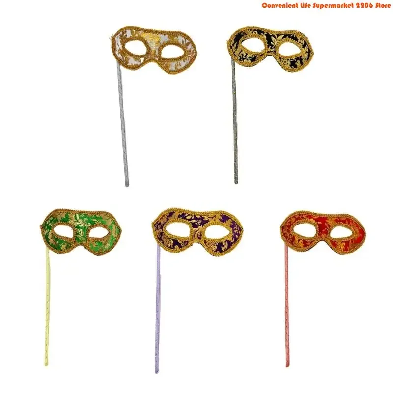F92D Elegant Handheld Half Face Mask for Masquerade Balls Comfortable Halloween Mask Costume Prom Party Wear Accessory
