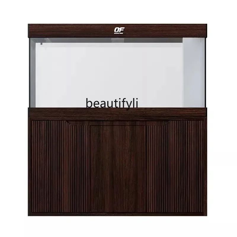 Bottom Filter Fish Tank Living Room Large Floor Tank Solid Wood with Base Cabinet Dragon Fish Tank H