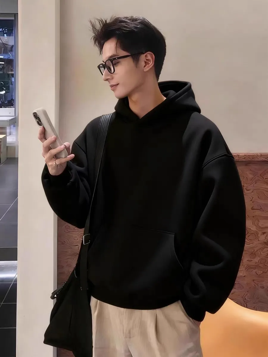 

Men's Hoodie Sweatirt Thiened Fce Warm Casual Outerwear Spring Autumn Seasonal Regular Fit Long Sve Youth Faion