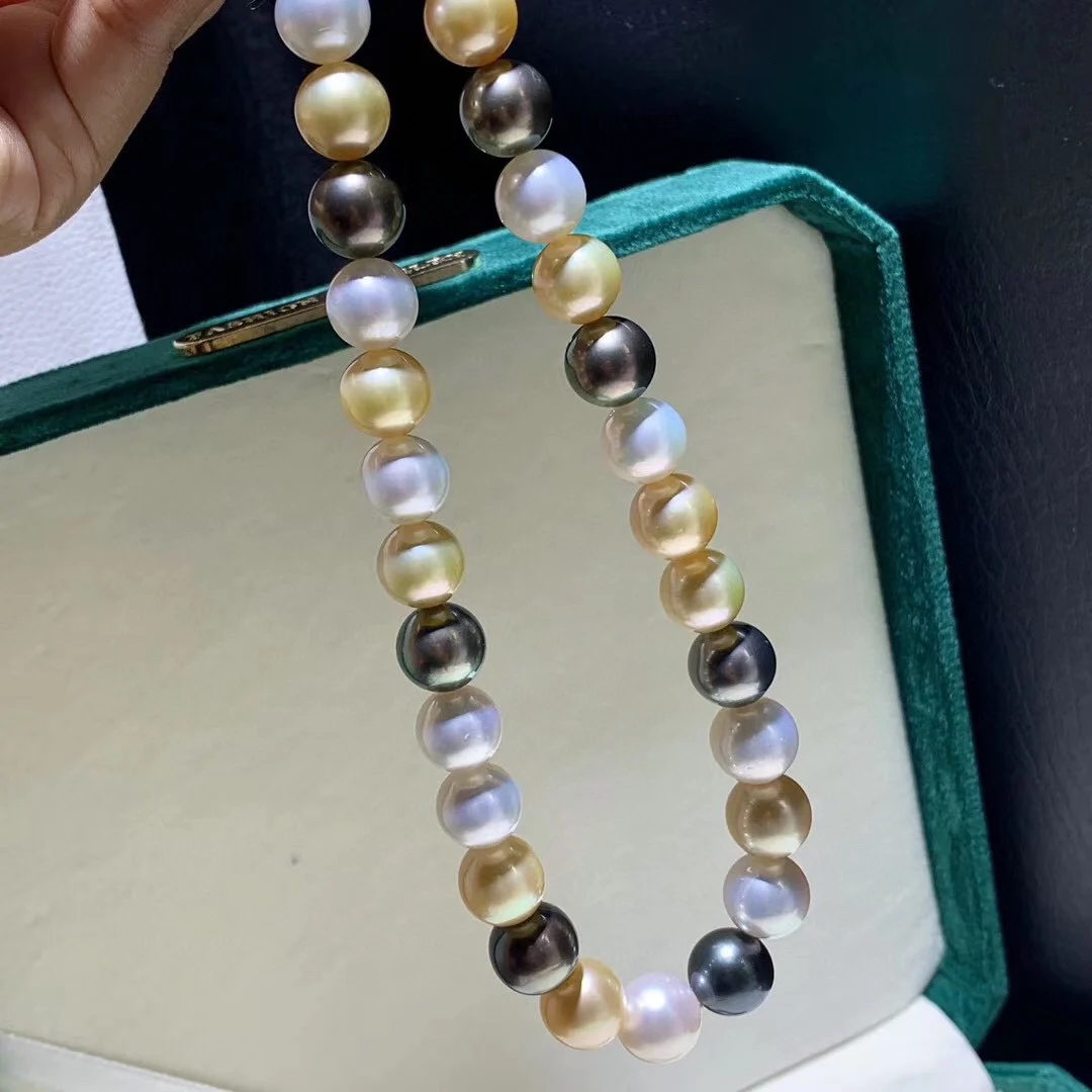 Genuine 11-12mm Natural Sea Pearl Necklace Free Shipping for Women Jewelry Necklace 925 Silver Multicolor Pearl Jewelry