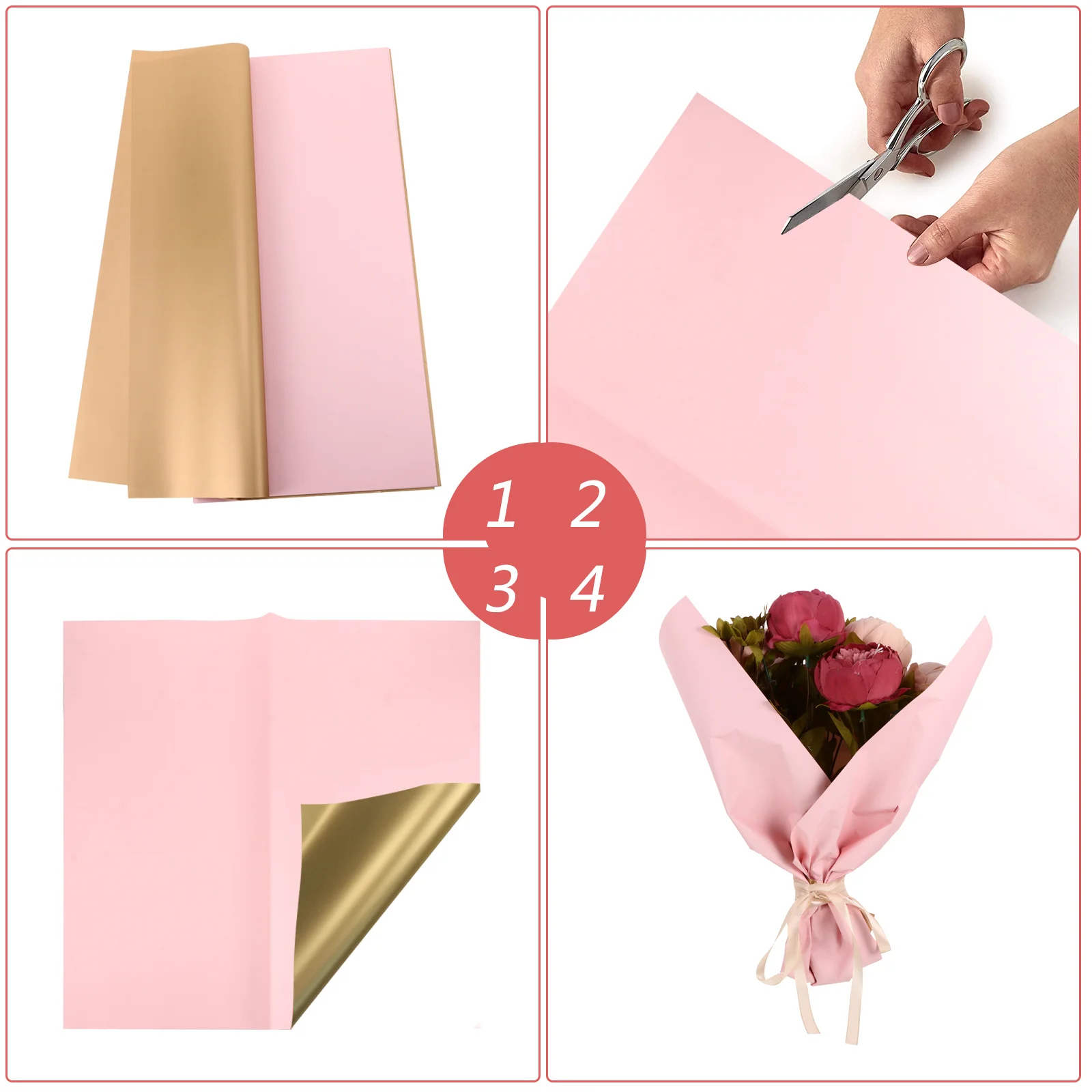 20 Stück wasserfestes, fließendes, goldfarbenes, doppelseitiges Geschenkpapier für Blumenstrauß, Geschenkverpackungspapier, DIY-Wraps, Blumenverpackungen