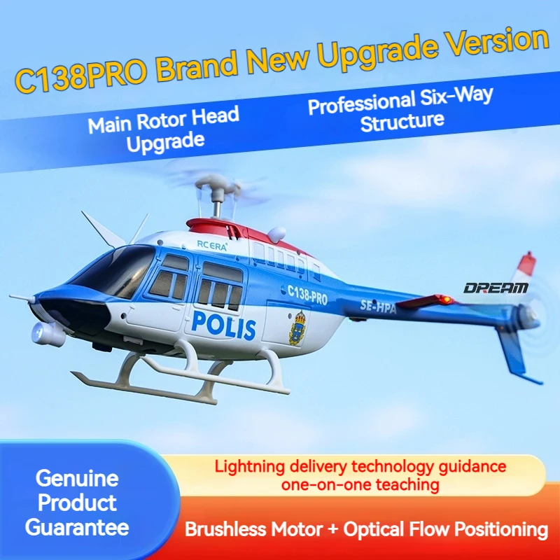 RCERA Remote-Controlled Helicopter C138 Pro Six Channel Model Aircraft Brushless Stunt Simulation Bell Helicopter Boy Toy Gift