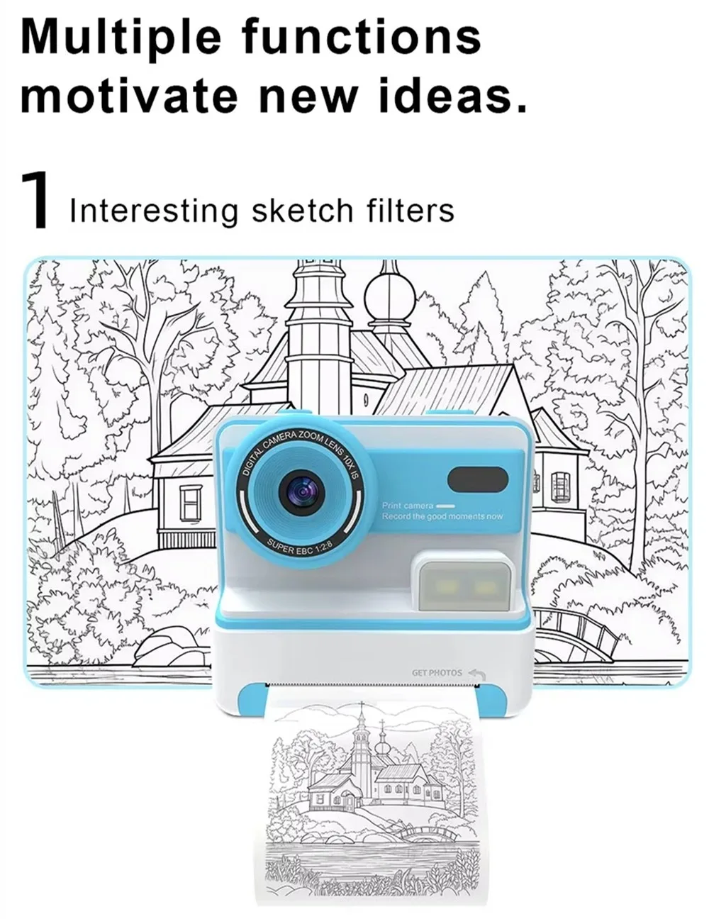 Kids Instant Print Camera 1080P 48MP 2.4 Inch Screen 16X Zoom Children Camera Thermal Printer Portable Travel Selfie Camera Toy