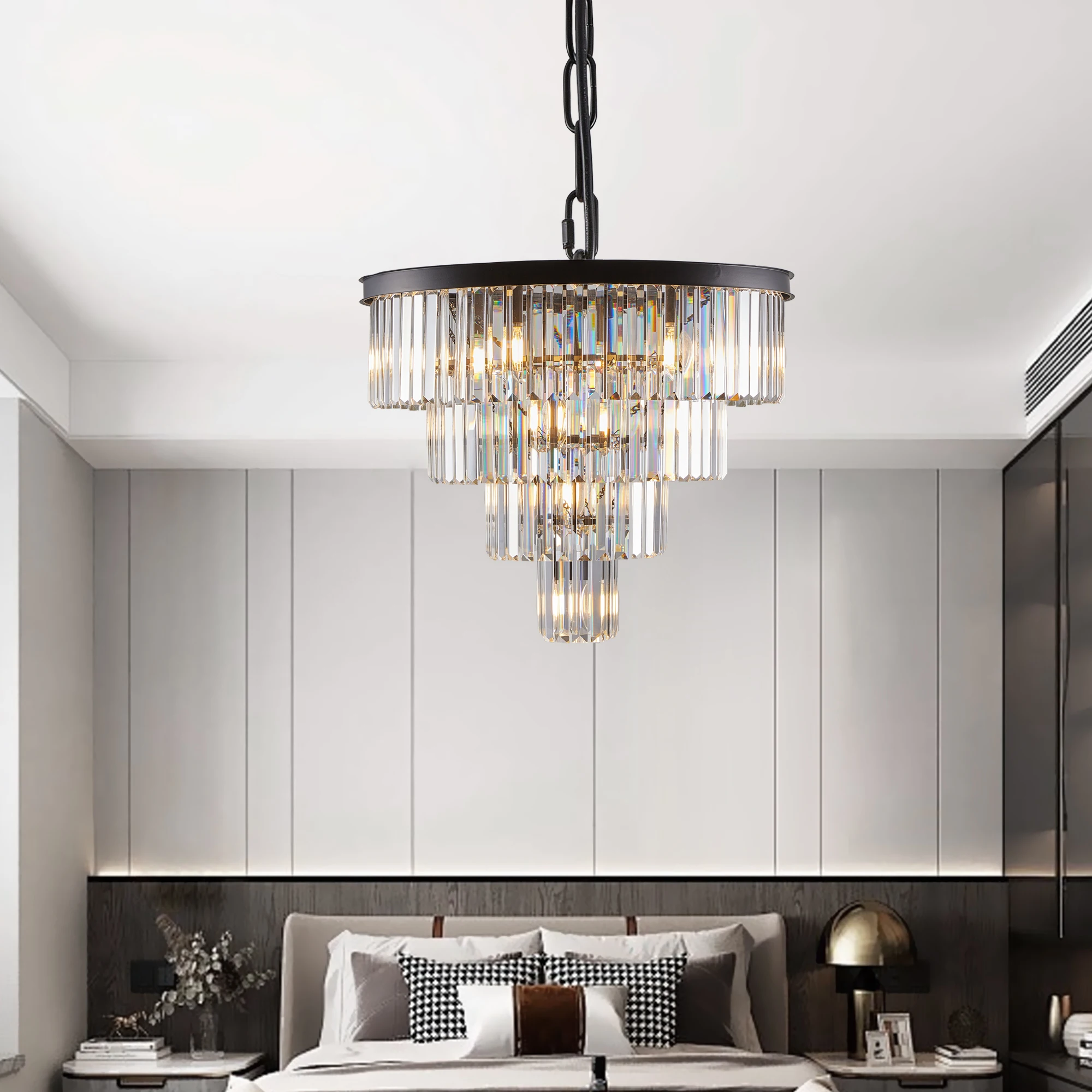 Contemporary Crystal Modern Chandeliers Crystal Ceiling Chandelier 4 Tier Black Chandelier Lighting(Bulbs Not Included)