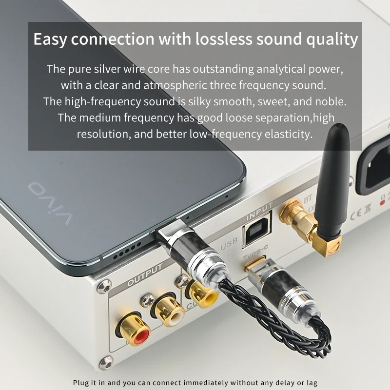 sterling silver lightning to typec hifi audio cable apple otg conversion cable decoder headphone amp mobile phone use