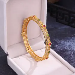 Natural Hotan Jade bracelet for women Ancient gold crafts Retro Palace Style Hollow Small Flower Pink Crystal bangles Jewelry