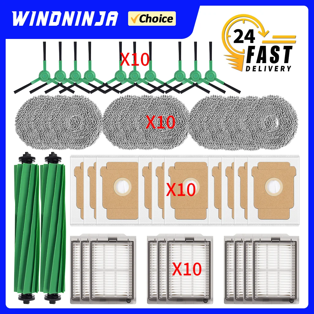 Kit de piezas de repuesto para iRobot Roomba Plus 405 Combo Plus 505 Combo, paño de limpieza, filtro HEPA, bolsa para polvo, accesorios de cepillo lateral principal