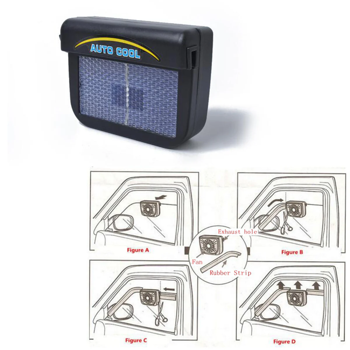 

Solar Car Exhaust Fan Rechargeable Auto Ventilator Ventilation System Car Cooler Ventilation Fan Front/ Fan (Black)