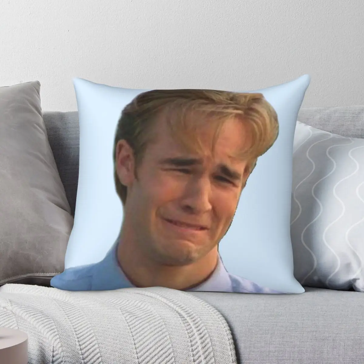 Funda de almohada cuadrada Dawson's Creek Crying Dawson, funda de almohada decorativa con cremallera y patrón de terciopelo y lino de poliéster, funda de cojín para habitación