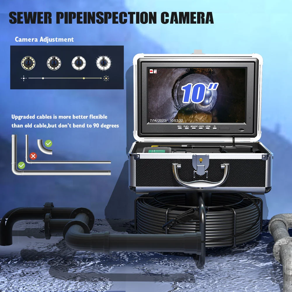 

10" IPS Sewer Camera 20M with 512Hz Locator, 1080P AHD Video & Audio Recording, 5X Zoom, IP68 Waterproof Pipe Inspection System