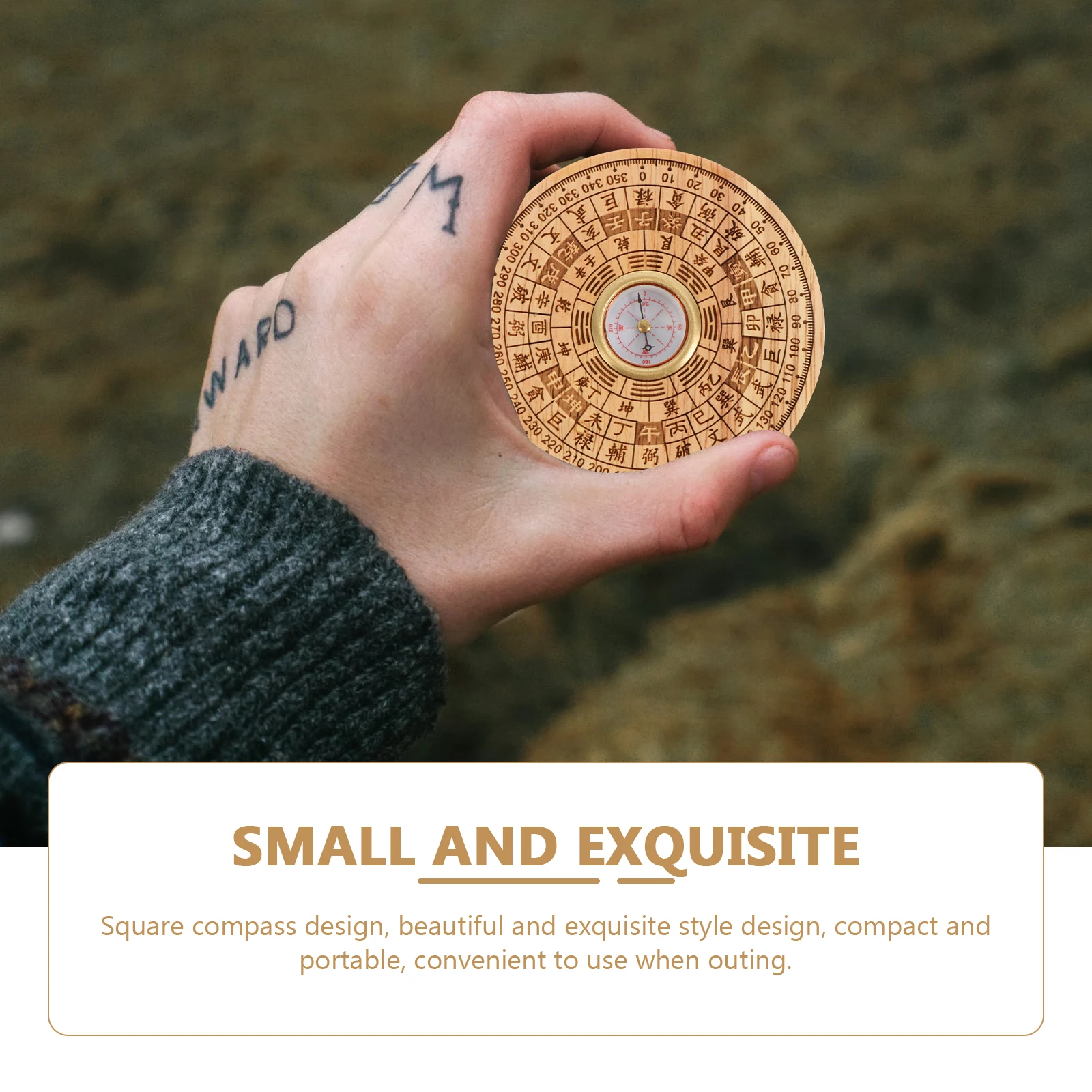 

1set Feng Shui Compass Chinese Wood Decor Round Portable Survival Hiking Gift for Family Kids Outdoor Traditional