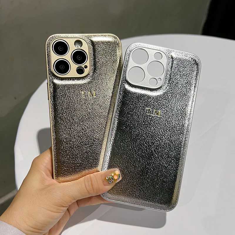 Luxury Personalised Case For iPhone 16 15 14 13 12 11 Pro Max Customized Name initials Letter Leather Cover 7 8 plus XR XS max