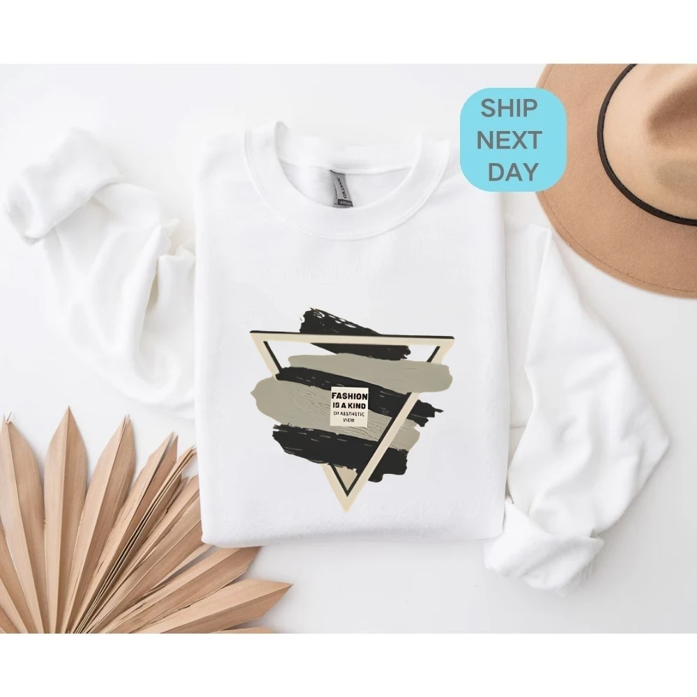 Geometrisches Pinselstrich-Sweatshirt, künstlerischer Musterdruck, lässig, locker, langärmelig, schick, trendig, modisch, Stoff-Pick-Tops