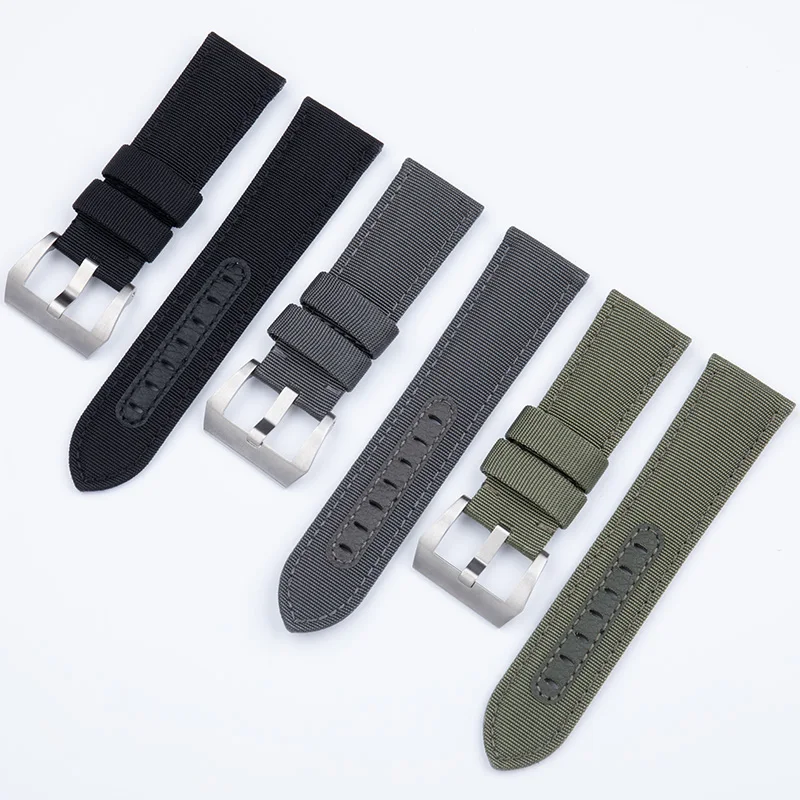 النايلون المنسوجة قماش حزام الساعات 24 مللي متر ل بانيراي حزام ل Luminor PAM01118 441 111 أسود أزرق أخضر رمادي حزام (استيك) ساعة سوار