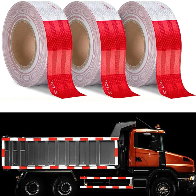 DOT-C2 Reflective Safety Tape 2Inch Red/White Conspicuity Waterproof Reflector Sticker For Vehicles Trailers Boats Sign