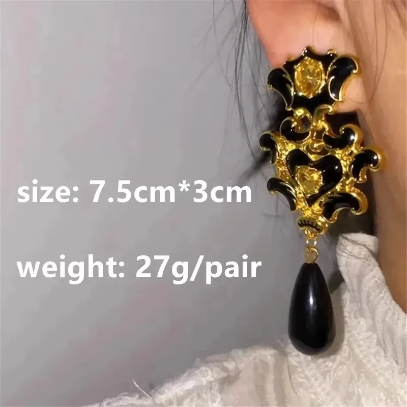 Vintage Big Metal Drop Earrings Waterdrop Pearl Rhinestone Long Dangle Earring for Women Jewelry 2024 New Elegance Gifts ..