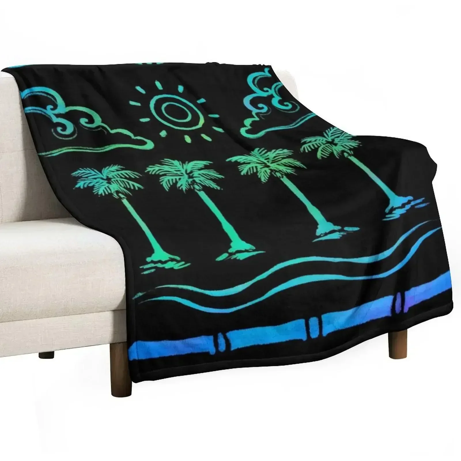 Simple Tropical Beach with Palm Trees Throw Blanket Decorative Beds Decoratives heavy to sleep Summer Fashion Sofas Blankets