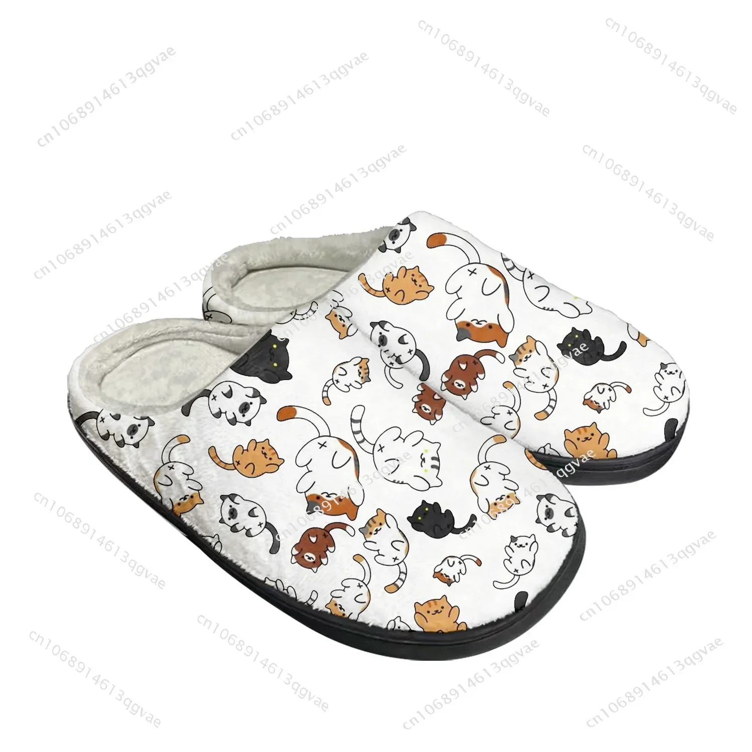 Cute Fat Cat Pet Cat Home Cotton Custom Slippers Mens Womens Sandals Plush Bedroom Casual Keep Warm Shoe Thermal Slipper Black
