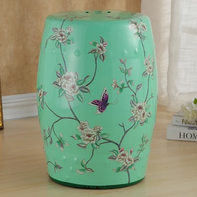 Flower And Butterfly Curio Multi-functional Retro Porcelain Home Drum Stool