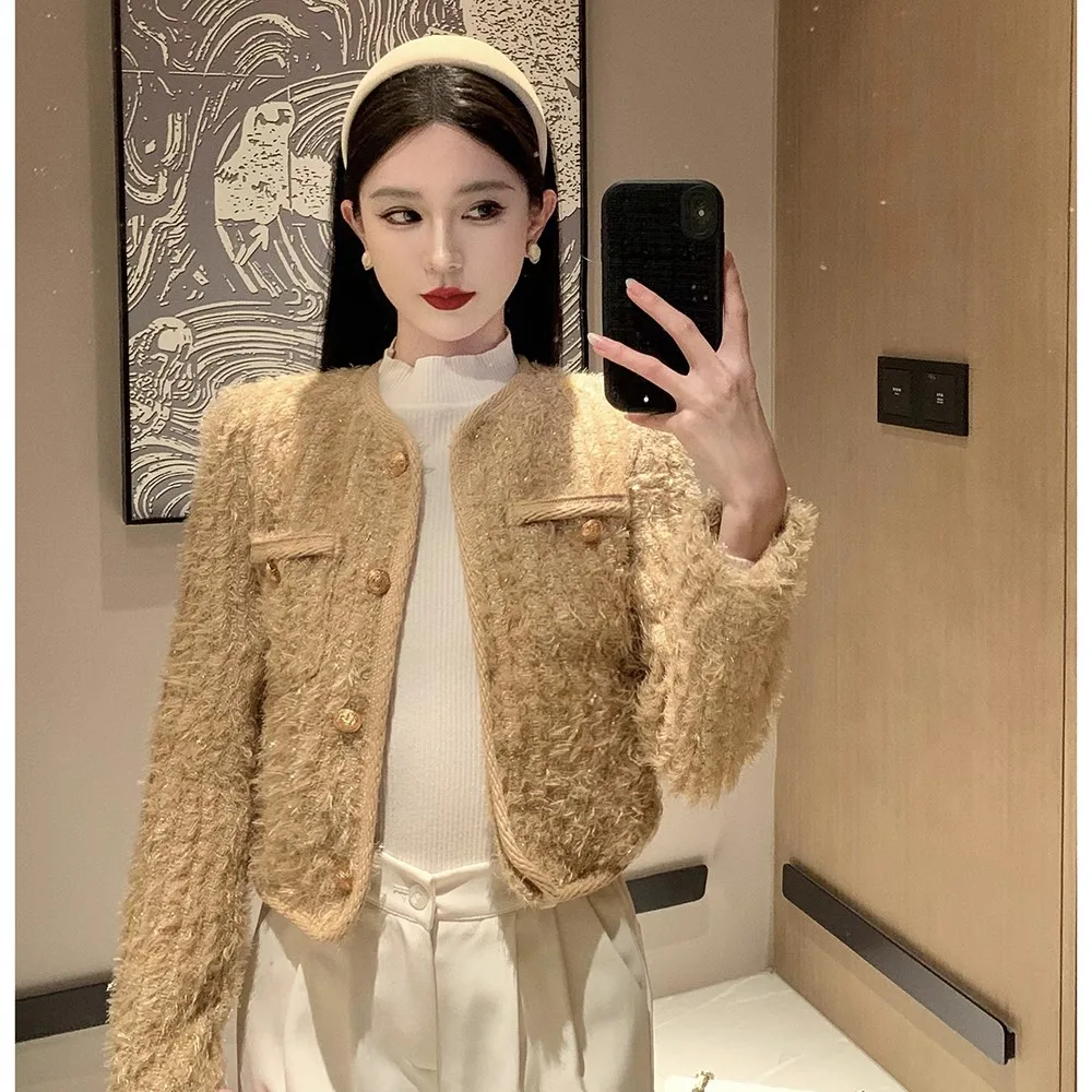 

Autumn Winter Fragrant Style Single Breasted Long Sleeved Coat Women Loose Fashionable Jackets